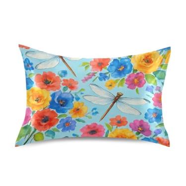 Imagem de King Queen Capas de travesseiro padrão libélulas vibrantes florais coloridas cetim cool impressão floral refrescante conforto capas de travesseiro king size 101,6 cm x 50,8 cm
