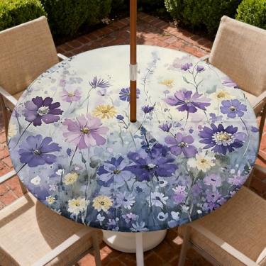 Imagem de COTAIL Toalha de mesa redonda para uso ao ar livre com zíper e orifício para guarda-chuva, toalha de mesa elástica à prova d'água a óleo para pátio, piquenique, acampamento, jardim, serve para mesa