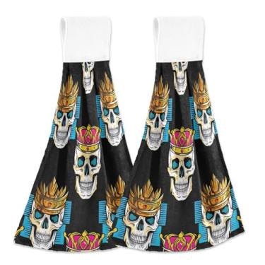 Imagem de Skulls Black Cool Art Toalhas de mão para pendurar no outono Toalhas de banho macias absorventes conjunto de 2, toalha de mão de cozinha fofa personalizada 45 x 35 centímetros