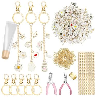 Imagem de X-Kingsun Kit de fabricação de chaveiros com brilho labial, 303 peças, 100 pingentes de lábios brancos, alicates de joias, chaveiros, clipes de ouro, correntes extensoras para mulheres