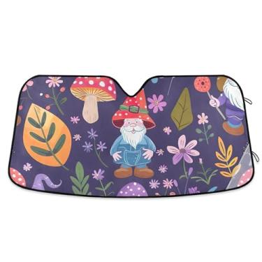 Imagem de Toldo de sol com estampa roxa de gnomo de cogumelo para para-brisa de carro engraçado universal retrátil automotivo para-brisa guarda-sol animal floral M, 139,7 cm x 70,1 cm