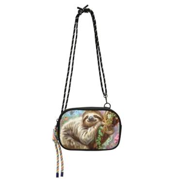 Imagem de TSENQUE Bolsa feminina pequena bolsa tiracolo carteira para celular moda linda preguiça floral divertida bolsa de ombro de viagem