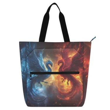 Imagem de Phoenixes Bolsa feminina Fire Birds Bolsa de trabalho de lona escolar bolsa para professores de livros presente para amantes de livros