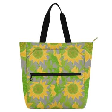 Imagem de GAIGEO Bolsa feminina amarela com estampa floral, girassóis, bolsa de tecido de lona, universidade, escola, utilitário, bolsas infantis para amantes de livros