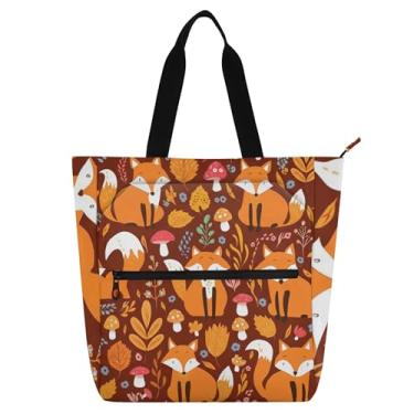 Imagem de GAIGEO Linda bolsa de trabalho feminina com desenho de raposas de outono, bolsas de tecido de lona, faculdade, escola, professor, bolsas com compartimentos