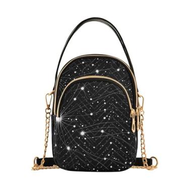 Imagem de GAIGEO Guirlanda de Natal com flores e folhas, bolsa tiracolo pequena, bolsa transversal para mulheres, Estrelas no preto das estrelas-2, One Size