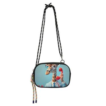 Imagem de Girafa bolsa tiracolo engraçada animal pequena bolsa feminina bolsa de ombro pequena bolsa de ombro com estampa animal bolsa para celular carteira