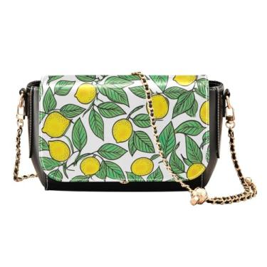 Imagem de Bolsa de ombro feminina de Natal com borboletas e flocos de neve, bolsa de ombro de couro ajustável com alça, Limão amarelo com folhas verdes - 2, One Size