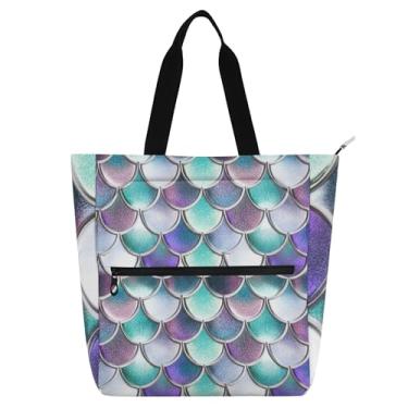 Imagem de GAIGEO Balanças coloridas turquesa bolsas de trabalho para mulheres, bolsas de tecido de lona, faculdade, escola, crianças, bolsa fofa com compartimentos