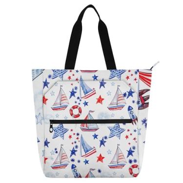 Imagem de GAIGEO Bolsa feminina com bandeira americana para trabalho, lona, escola, bolsa para professores, com compartimentos
