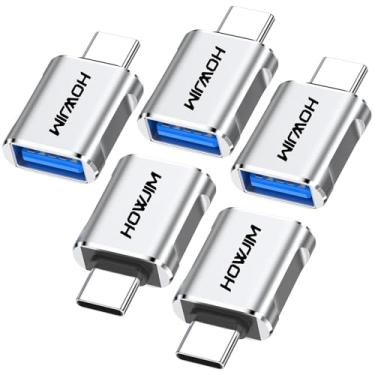 Imagem de Adaptador USB para USB C, pacote com 5, adaptador USB C fêmea para USB A macho, carregador conversor tipo C para iPhone 17 Pro Max, 16 15, Apple Watch iWatch S11 SE, AirPods 3, iPad mini Air, Samsung