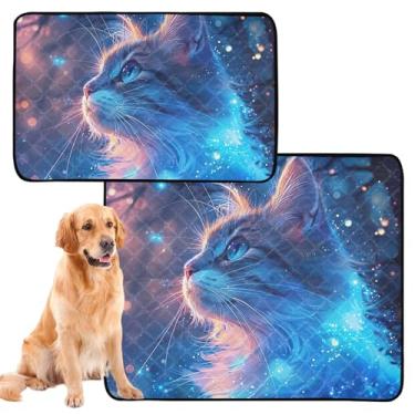 Imagem de TSENQUE Cute Cat Blue Stars Tapetes laváveis para animais de estimação, reutilizáveis para animais de estimação, à prova de vazamento, tapetes à prova de vazamento para cães, tapete de caixa de
