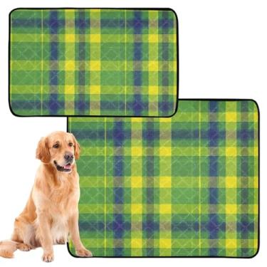 Imagem de Tapete clássico xadrez, verde, amarelo, azul, para animais de estimação, gatos, xixi, lavável, impermeável, tapete para gaiola de cachorro, fofo, absorvente, médio + grande, conjunto de 2