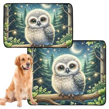 Imagem de TSENQUE Almofadas de urina fofas de coruja para cães laváveis à prova d'água para cães, almofada reutilizável absorvente para cães, médio + grande, conjunto de 2