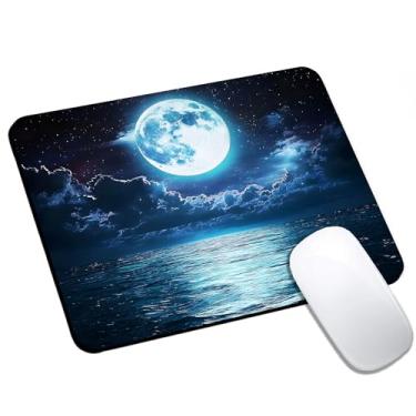 Imagem de Tapete de rato estético, oceano, lua, pequeno, tapete de rato de computador para mesa, base de borracha antiderrapante, tapete portátil para laptop, 24 x 20 cm, design quadrado para casa e escritório