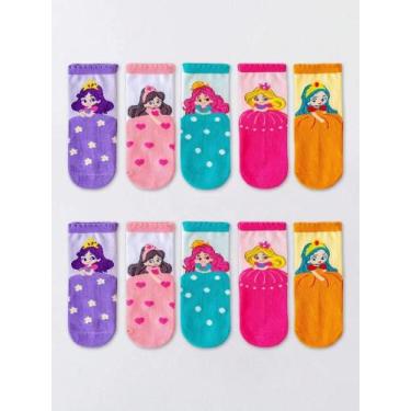 Imagem de Meias Infantis De Desenho Animado 5 Pares Princesa Cano Médio Macias O
