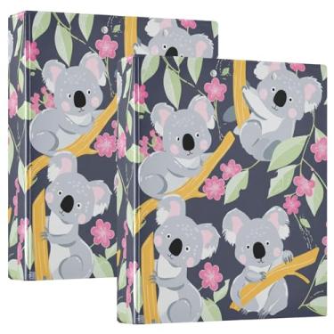 Imagem de Fichários personalizados com 3 anéis de flores e ramos de coalas 3,8 cm, 200 folhas, pastas, caderno, anel redondo, fichário resistente, 31,5 x 27 x 6 cm, pacote com 2