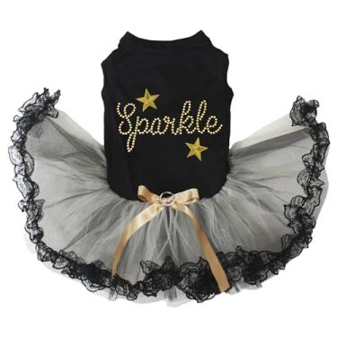 Imagem de Petitebella Vestido para cachorrinho brilhante com strass (preto/dourado e preto, pequeno)