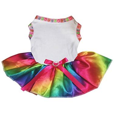 Imagem de Petitebella Vestido para cachorro liso tema de Páscoa (branco/arco-íris, 2GG)