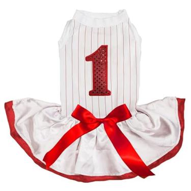 Imagem de Petitebella Vestido de cachorro com lantejoulas vermelhas (listras/vermelho branco, PP)