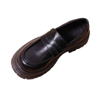 Imagem de Mocassins femininos salto bloco bico redondo salto médio sapatos casuais para uso diário, Preto, 38