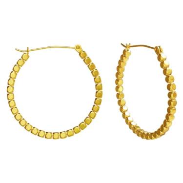 Imagem de Brincos de argola em cubo de ouro 14K para mulheres — hipoalergênicos, pequenos aros com contas, minimalistas, leves, joias douradas, presentes para aniversário, aniversário e aniversário