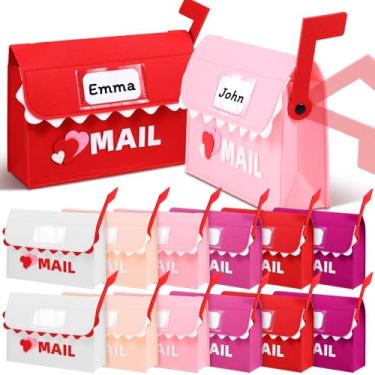 Imagem de Libima 12 peças de caixa de correio de feltro de dia dos namorados com bandeira para troca de presentes, bolsa de feltro dos namorados com 12 cartões 24 x 14 x 6 cm caixa de correio para pendurar para