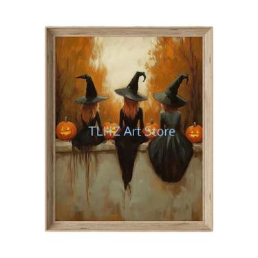 Imagem de Arte De Parede Vintage Em Lona Com Esqueletos, Fantasmas, Abóboras E B