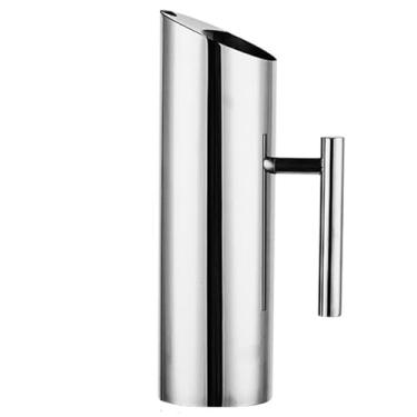 Imagem de Jarro de água de aço inoxidável, jarro de água de metal à prova de ferrugem com protetor de gelo e alça, jarra polida para geladeira, ideal para leite, suco, chá gelado, café, vinho (1L - Silver)
