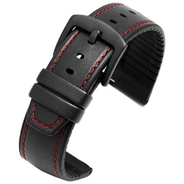 Imagem de ORKDFJ Pulseira de couro de 22 mm para Huawei Watch GT magic watch 2pro smart watch substituição estilo comercial pulseira de silicone de couro 2 em 1 (cor: preto, vermelho-preto, tamanho: 22 mm)