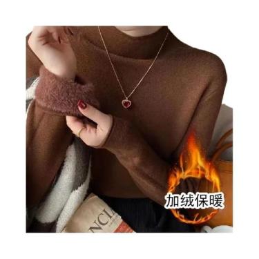 Imagem de Suéter Feminino Casual De Malha Macia Com Forro De Veludo Peludo Gross