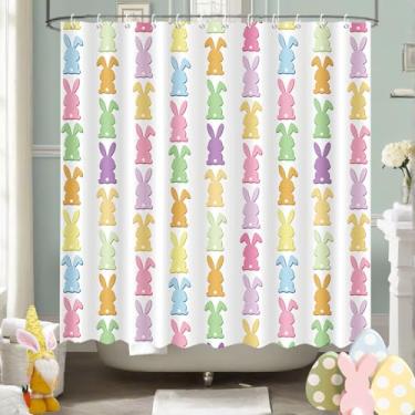 Imagem de MEHOFOND Cortina de chuveiro Coelho da Páscoa Colorida Coelho da Páscoa Cortina de Chuveiro para Banheiro Primavera Coelhinho Decoração de Banheira Tecido Impermeável Lavável Cortina de Banho 182 x