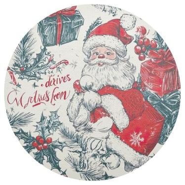 Imagem de xigua Jogo americano redondo de Natal Papai Noel, conjunto de 4, tapete de mesa redondo antiderrapante resistente ao calor, tapetes de mesa de 48 cm para decoração de cozinha, jantar e festa