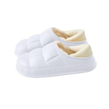 Imagem de Pantufas masculinas de inverno com bico fechado, forro de lã, casual, para uso interno e externo, Cinza, 36