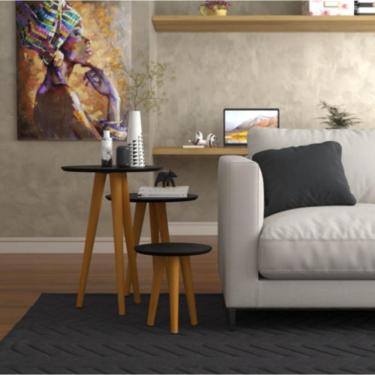 Imagem de Conjunto 3 Mesas Laterais Pés Palito Em Madeira 4305 Sala Preto Fosco