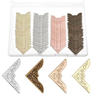 Imagem de 100 peças de protetores de canto de livro, protetor de canto vintage de metal para scrapbooking, álbum de fotos, caderno, menus, pastas de arquivos (4 cores)