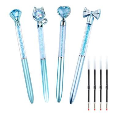 Imagem de AIYAYI Conjunto de canetas esferográficas de metal cristal diamante glitter para diário, tinta azul, coisas bonitas, artigos de papelaria chiques, presentes para mulheres, meninas, aniversário, casa