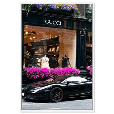 Imagem de Art Remedy Linda loja de flores de primavera e tela de carro fashion e glamourosa, moldura branca, 50,8 cm x 76,2 cm