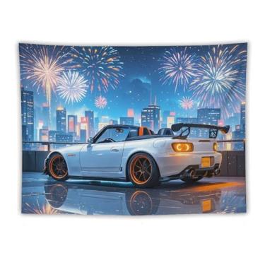 Imagem de HouLaiZhe JDM Tapeçaria de carro JDM carro S2000 fogos de artifício para pendurar na parede quarto decoração de casa tapeçarias estética piquenique decoração de parede arte de parede para dormitório