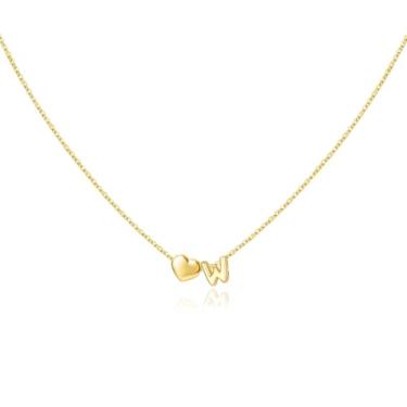Imagem de Glimmerst Colar com inicial para mulheres, banhado a ouro 18 K, colar delicado com nome de ouro, pingente de coração minúsculo, colar com inicial, joia de ouro moderna, Small, Aço inoxidável, Sem