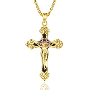 Imagem de INFUSEU Coleção de colar de fé de proteção católica, Virgem Maria, São Bento, São Cristóvão, São Floriano, Santa Joana D'Arc, Medium, Banhado a ouro, Sem Pedra Preciosa