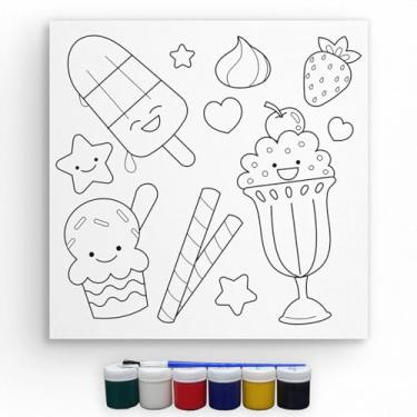 Imagem de Kit Tela Para Pintura Com Tinta E Pincel Canvas 20x20cm (Sorvete)