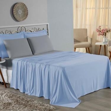 Imagem de Jogo de Cama Casal Viúva Nobre 4 Peças Malha 100% Algodão - Azul-Bebê 