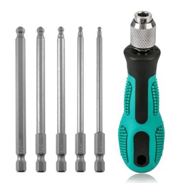 Imagem de Zohino Conjunto de chaves de fenda de cabeça esférica de 6 peças de 100 mm, soquete hexagonal magnético de 1/4 polegada S2 Conjunto de pontas sextavadas para chave de fenda sem fio 2,5/3/4/5/6 mm