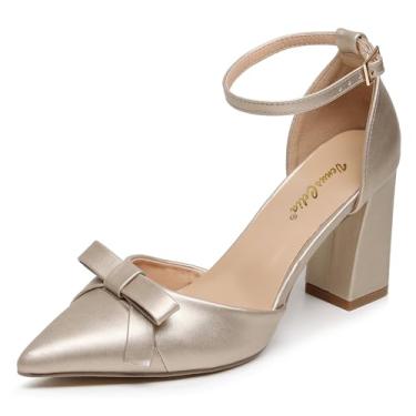 Imagem de VenusCelia Sapato feminino de salto alto com tira mais brilhante, Dourado, 36