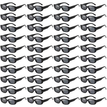 Imagem de Geopty Atacado Pacote com 40 óculos de sol retangulares pretos a granel adultos unissex, divertidos anos 90 retrô Y2k pequenos retangulares óculos de festa