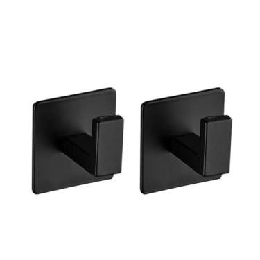 Imagem de 1-4 pçs adesivo forte gancho de parede adesivo pendurar roupas cabide chuveiro roupão cozinha banheiro toalha gancho suporte (preto, 2 peças)