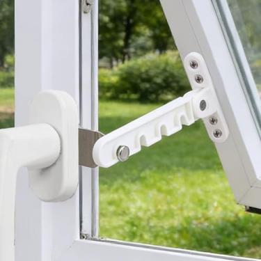 Imagem de 4 engrenagens limitador de janela trava ajustável suporte de janela gancho de vento permanecer posição rolha bloqueio bloqueio bloqueio ferramentas protetor de bloqueio