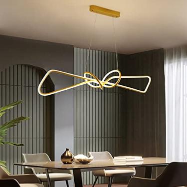 Imagem de Luminária pendente LED para mesa de jantar, estilo moderno, geométrica e criativa, em metal e acrílico, com controle remoto (dourada, 110 cm de comprimento).