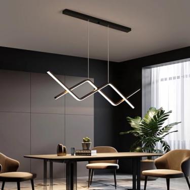 Imagem de Luminária pendente moderna de LED para cozinha, sala de jantar, com intensidade regulável e controle remoto, ideal para sala de estar, mesa de jantar, escritório ou bar. Altura ajustável de